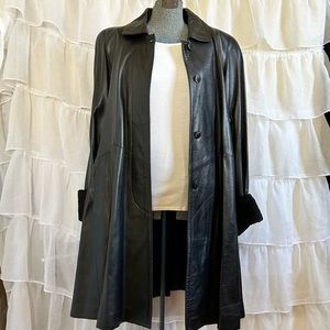 Toppolino Leather 3/4 Mid Length Swing Coat with Removable Scarf Wrap Collar